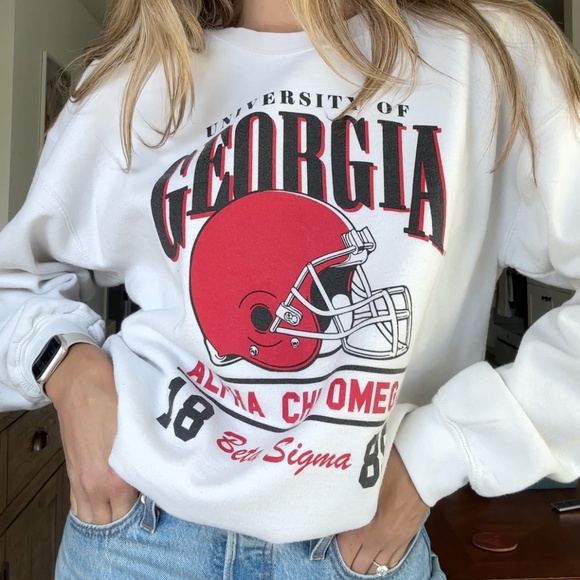 Gildan Heavy Blend Large University of Georgia Alpha Chi Omega White Sweatshirt - Picture 3 of 7